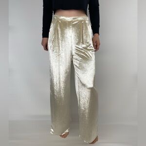 CHRISTIAN LACROIX Champagne Velvet Velour Wide Leg Cream‎ Pants High Rise